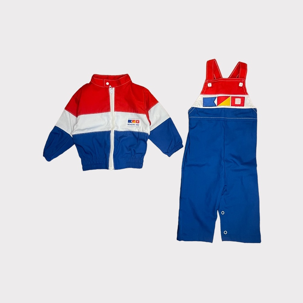 Health-Tex Vintage Red White Blue Patch Detail Jacket & Romper Matching Set